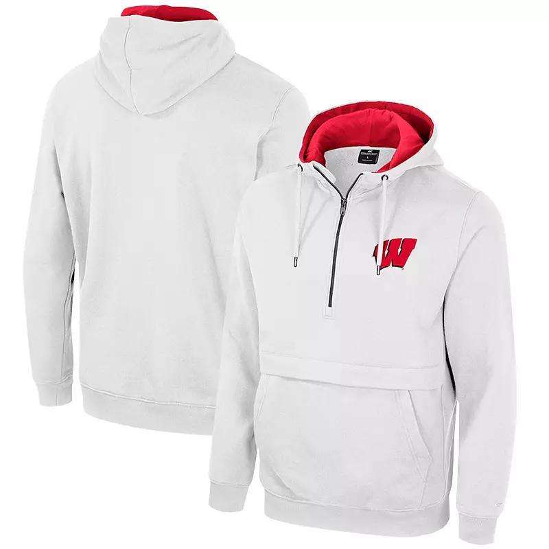 Men's Colosseum White Wisconsin Badgers Half-Zip Hoodie, Size: 2XL Product Image