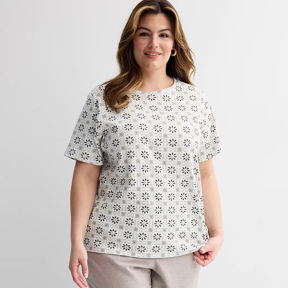Plus Size Croft & Barrow® Essential Crewneck Top, Women's, Size: 2XL, Deep Pink Geo Product Image