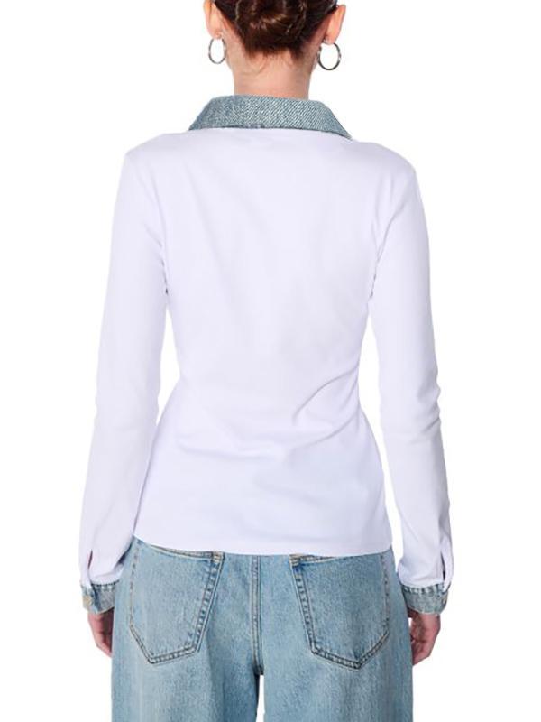 Long Sleeves Skinny Buttoned Split-Joint Lapel Blouses&Shirts Tops Product Image