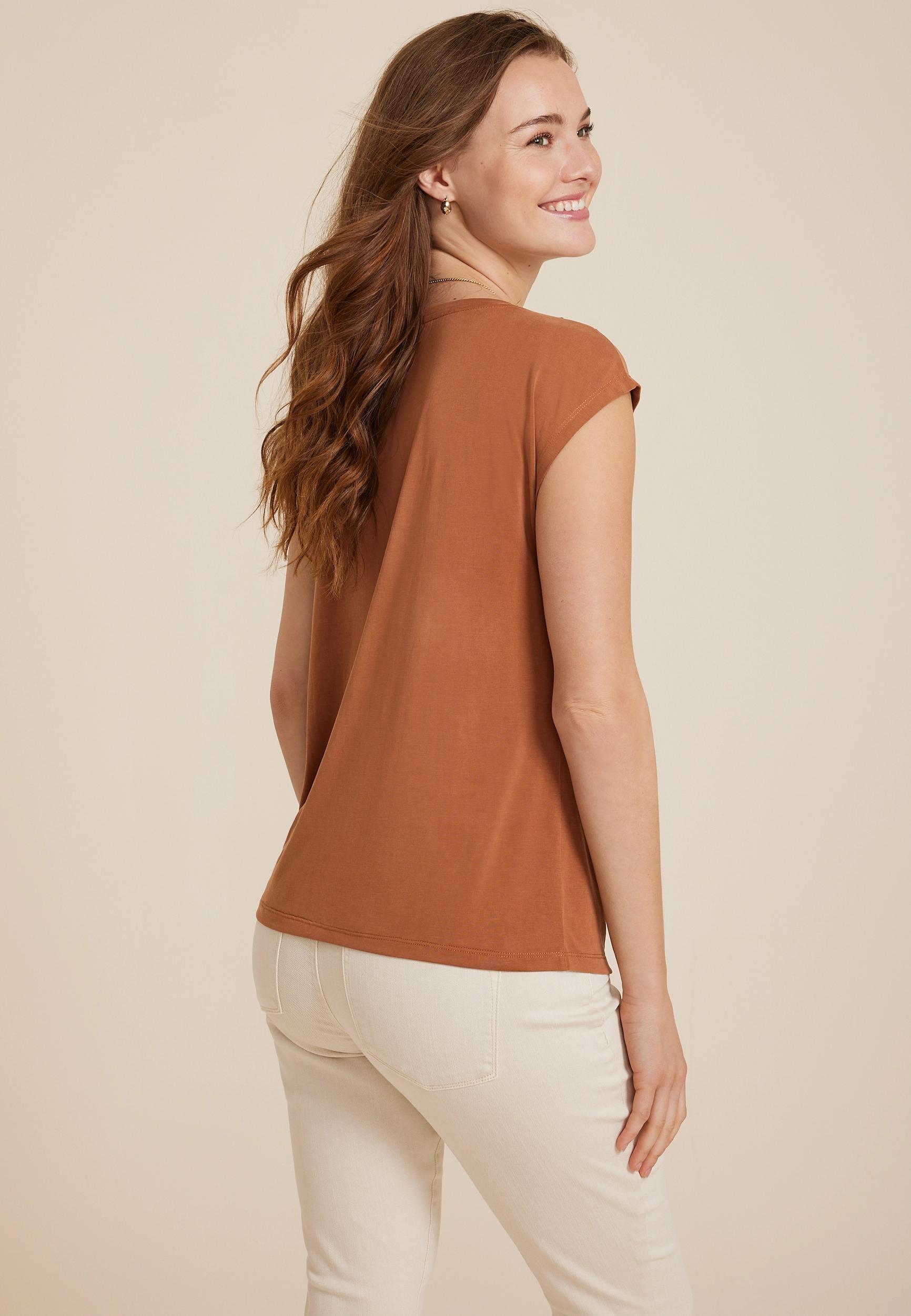 Maurices Womens X Small Size 24/7 Pleated Fairhaven Sandwash Tee Brown Product Image