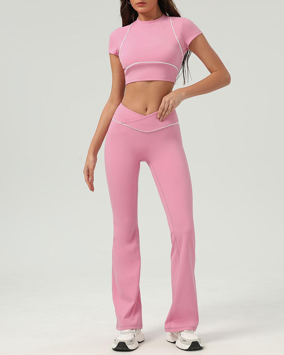 Pink Round Neck Yoga Short Sleeve Top - Light Support Product Image