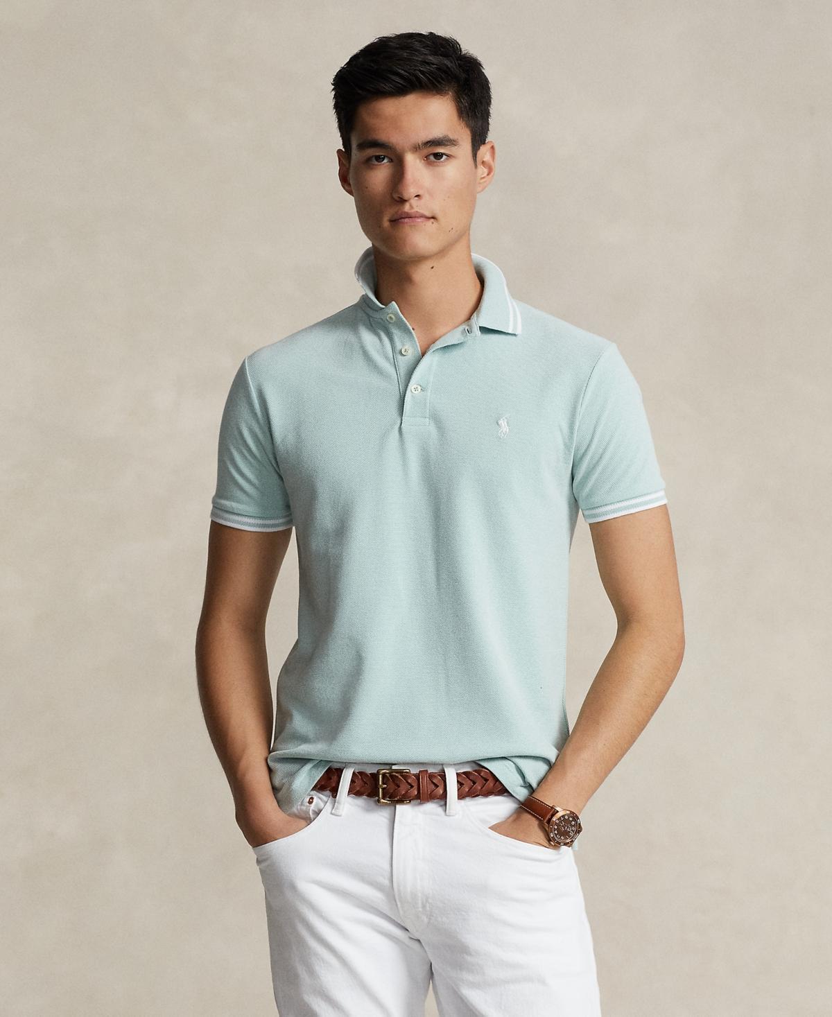 Polo Ralph Lauren Custom Slim Fit Stretch Mesh Polo Shirt (Celadon/White) Men's Short Sleeve Knit Product Image