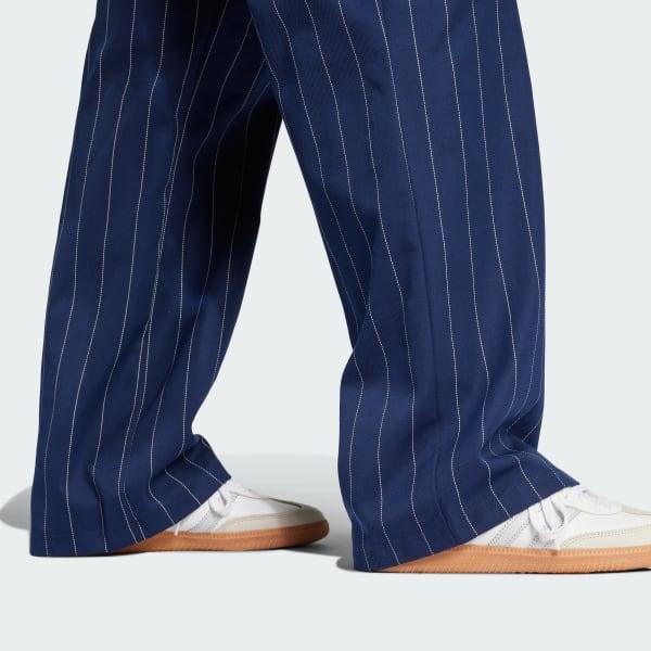adidas Pinstripe Twill Loose Pants Off White 2 Womens Product Image