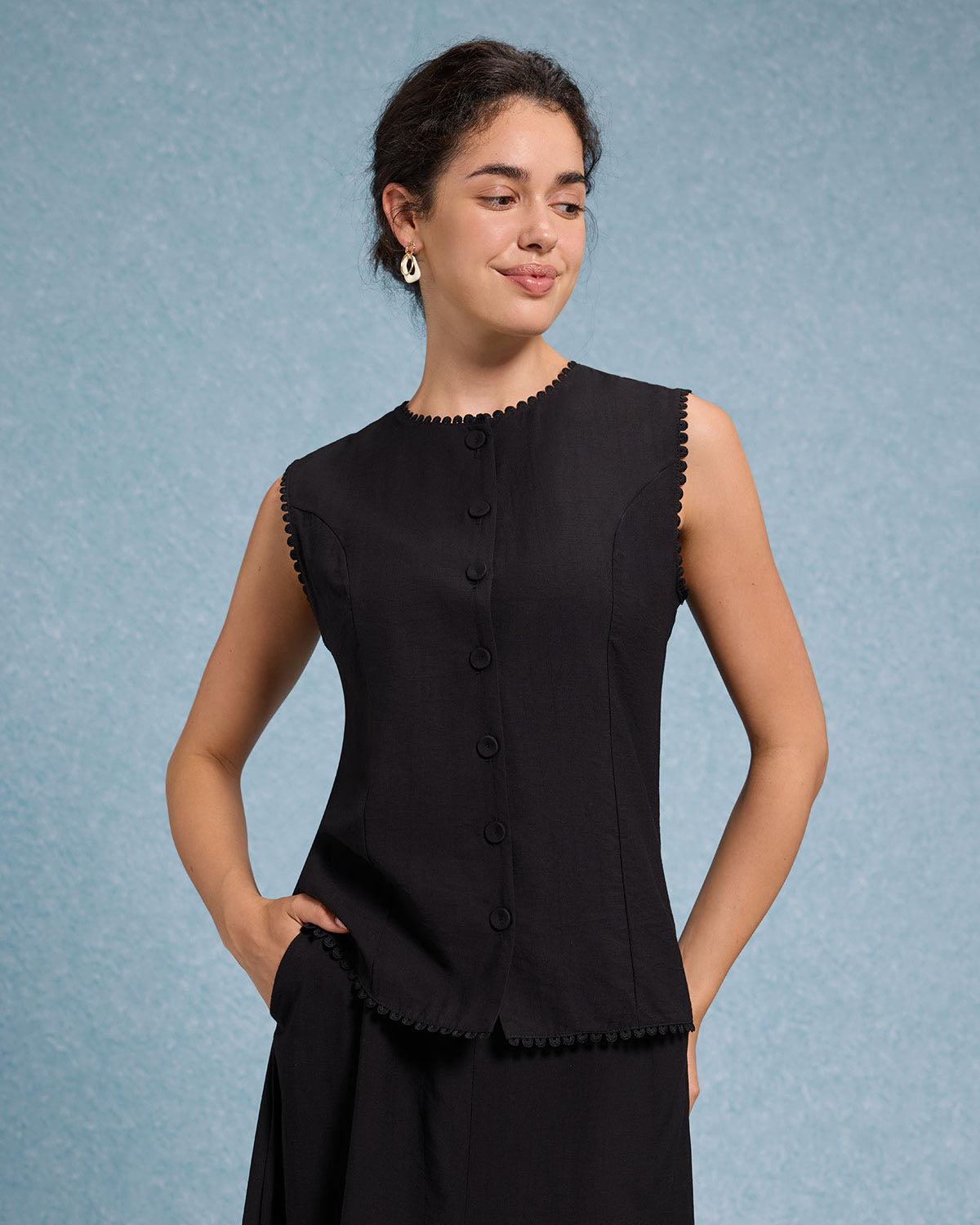 Black Round Neck Tank Skirt Sets Product Image