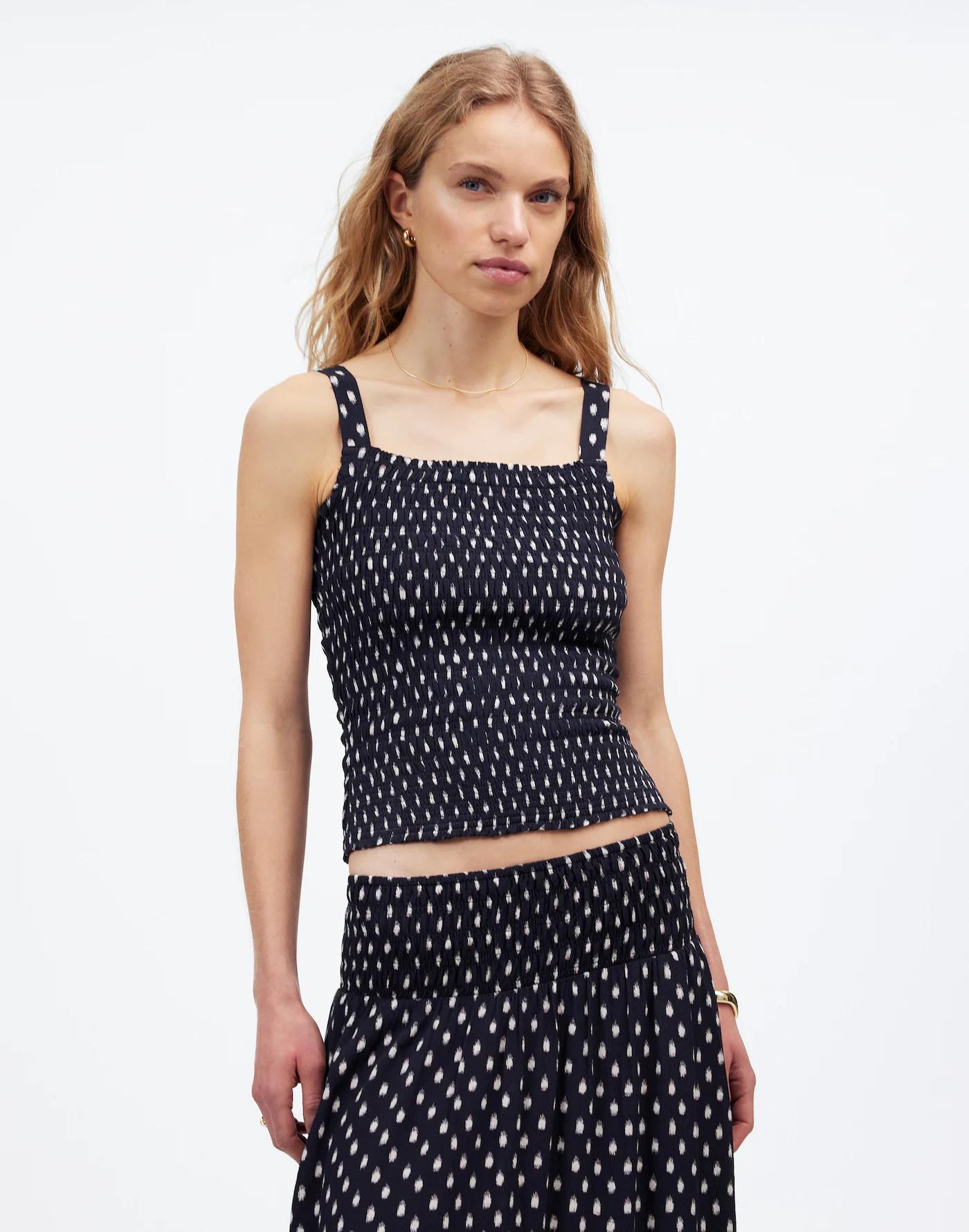 Smocked Tank Top in Shibori Dot Print Product Image