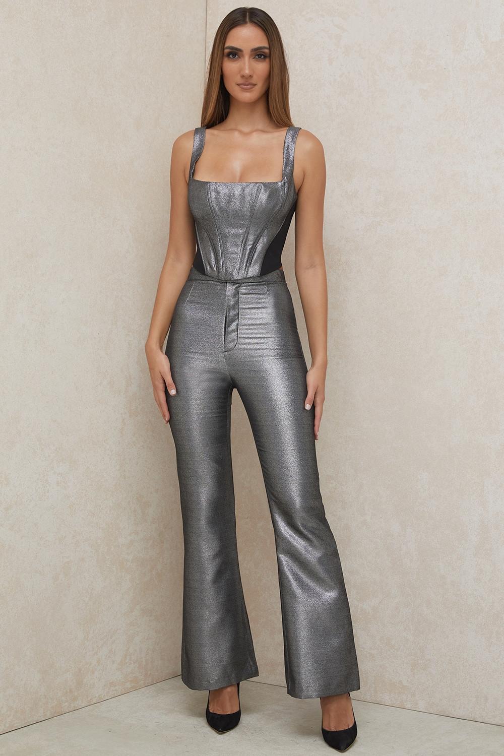 Jas Silver Kick Flare Trousers Product Image