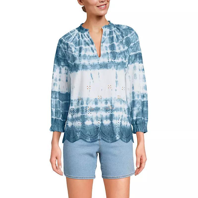 Women's Lands' End Eyelet Split Neck Shirt, Size: Medium, White Product Image