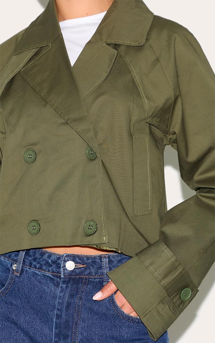 Khaki Cropped Storm Flap Detail Trench Coat Product Image