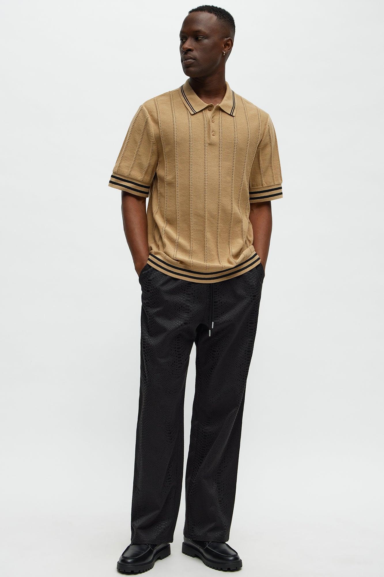 Grant Knitted Pointelle Sweater Polo - Tan/Multi Product Image
