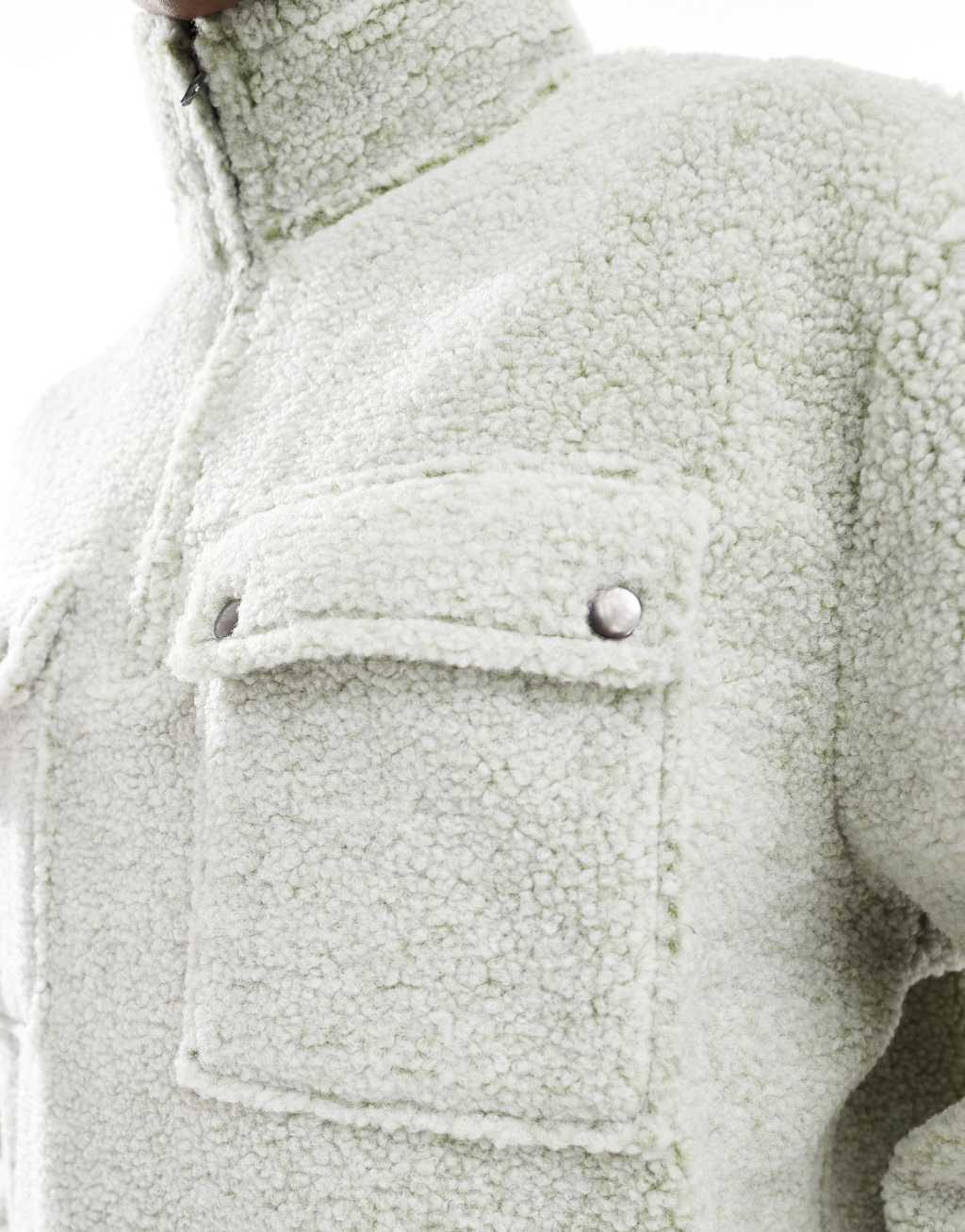 ASOS DESIGN oversized borg sweatshirt with half zip in green Product Image