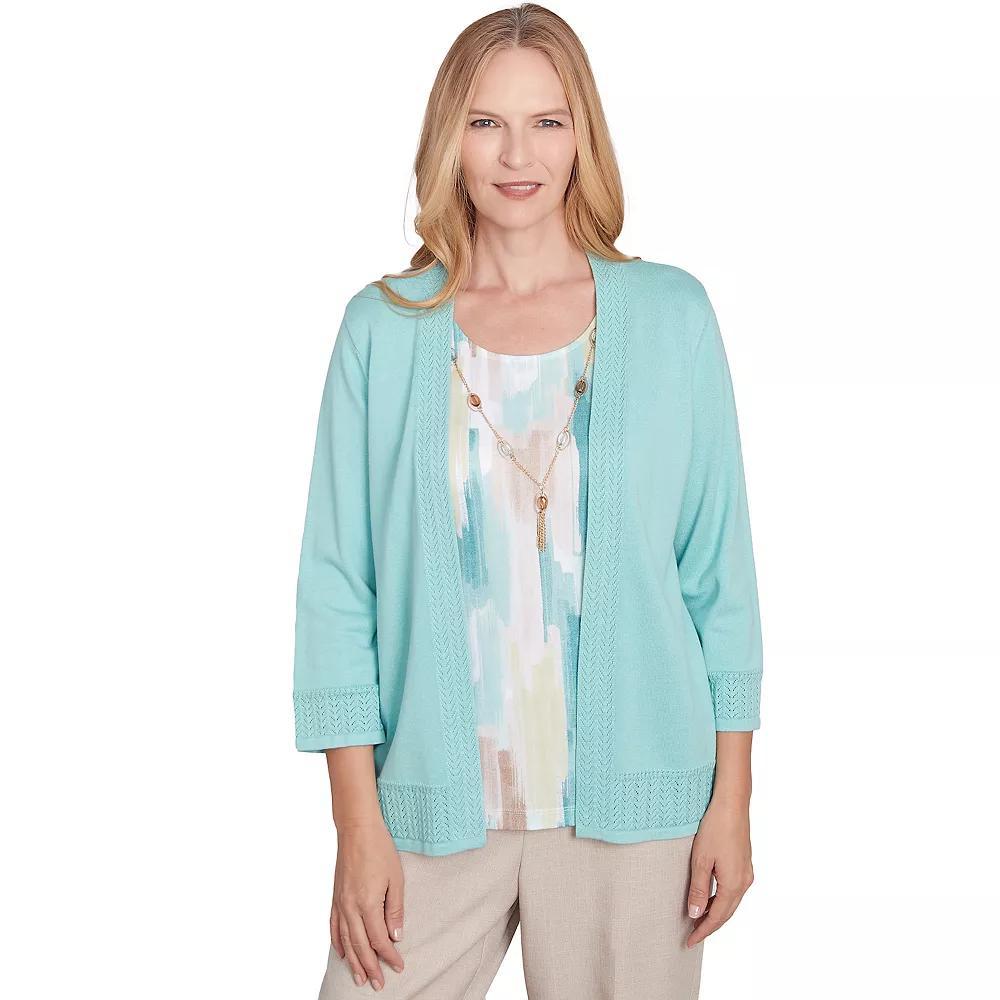 Women's Alfred Dunner Brushstroke Inner Two-in-One Sweater with Necklace, Size: Small, Green Product Image