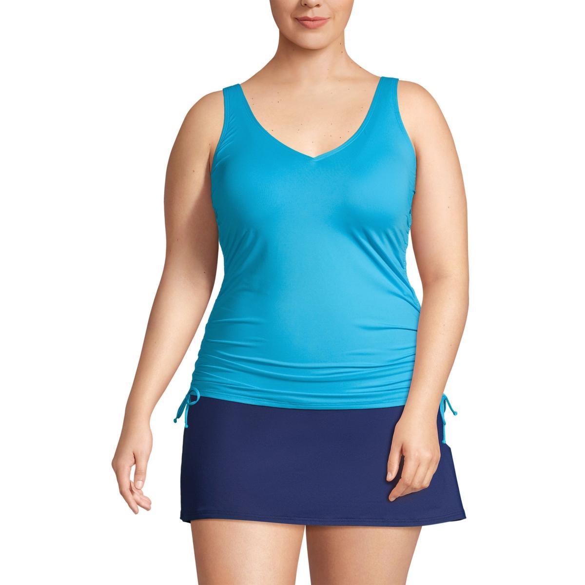 Womens Lands End Ruched UPF 50 Underwire DD-Cup Tankini Swim Top Deep Blue Product Image