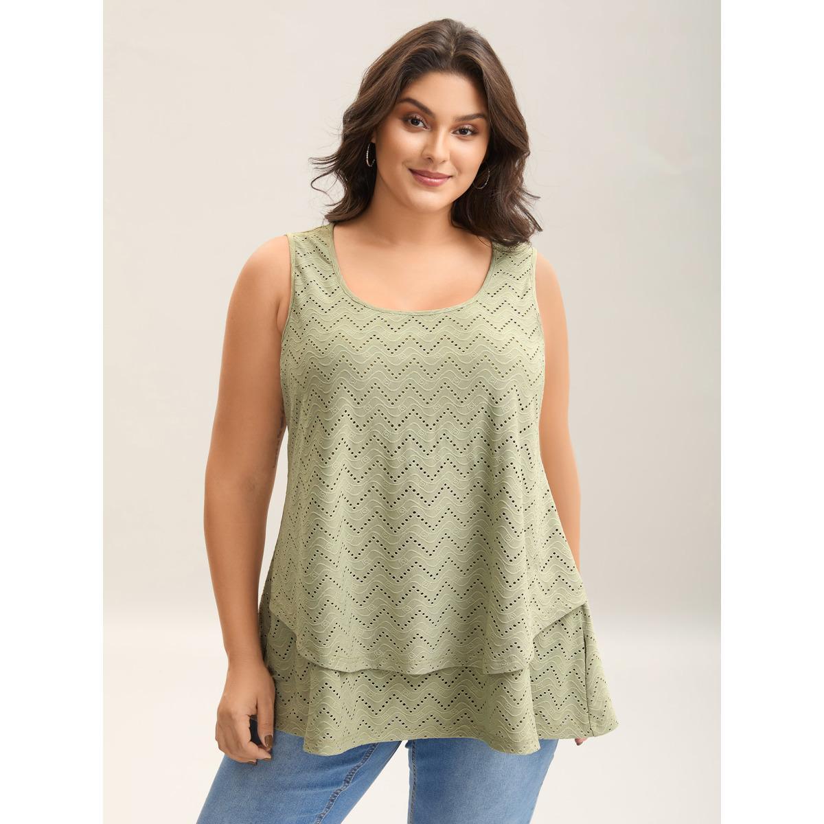 Plus Size Textured Layered Hem Tank Top Women Sage Texture Round Neck Everyday-Casual Tank Tops Camis BloomChic 26/4X Product Image