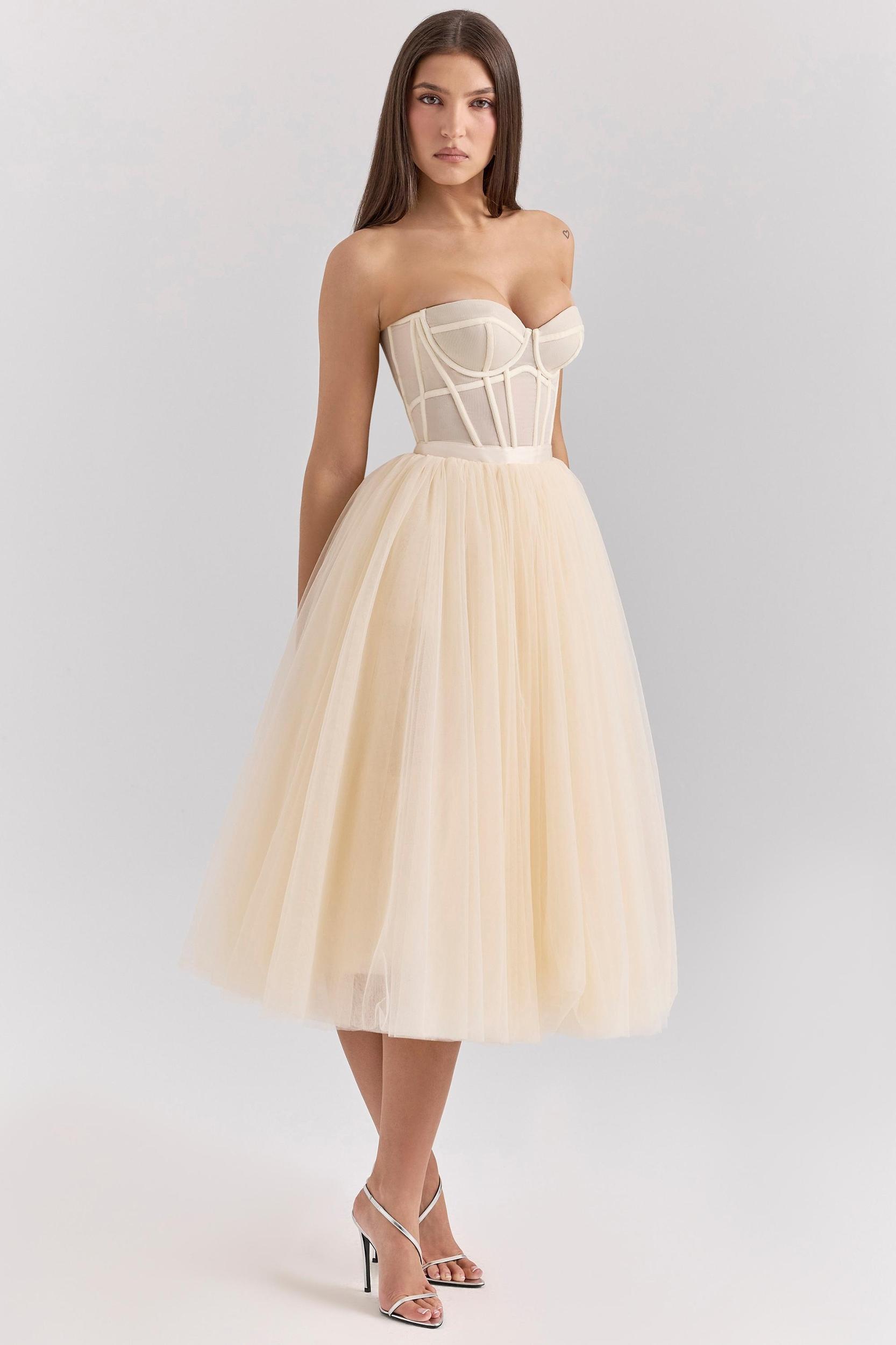 Darling Vintage Cream Tulle Midi Dress Product Image