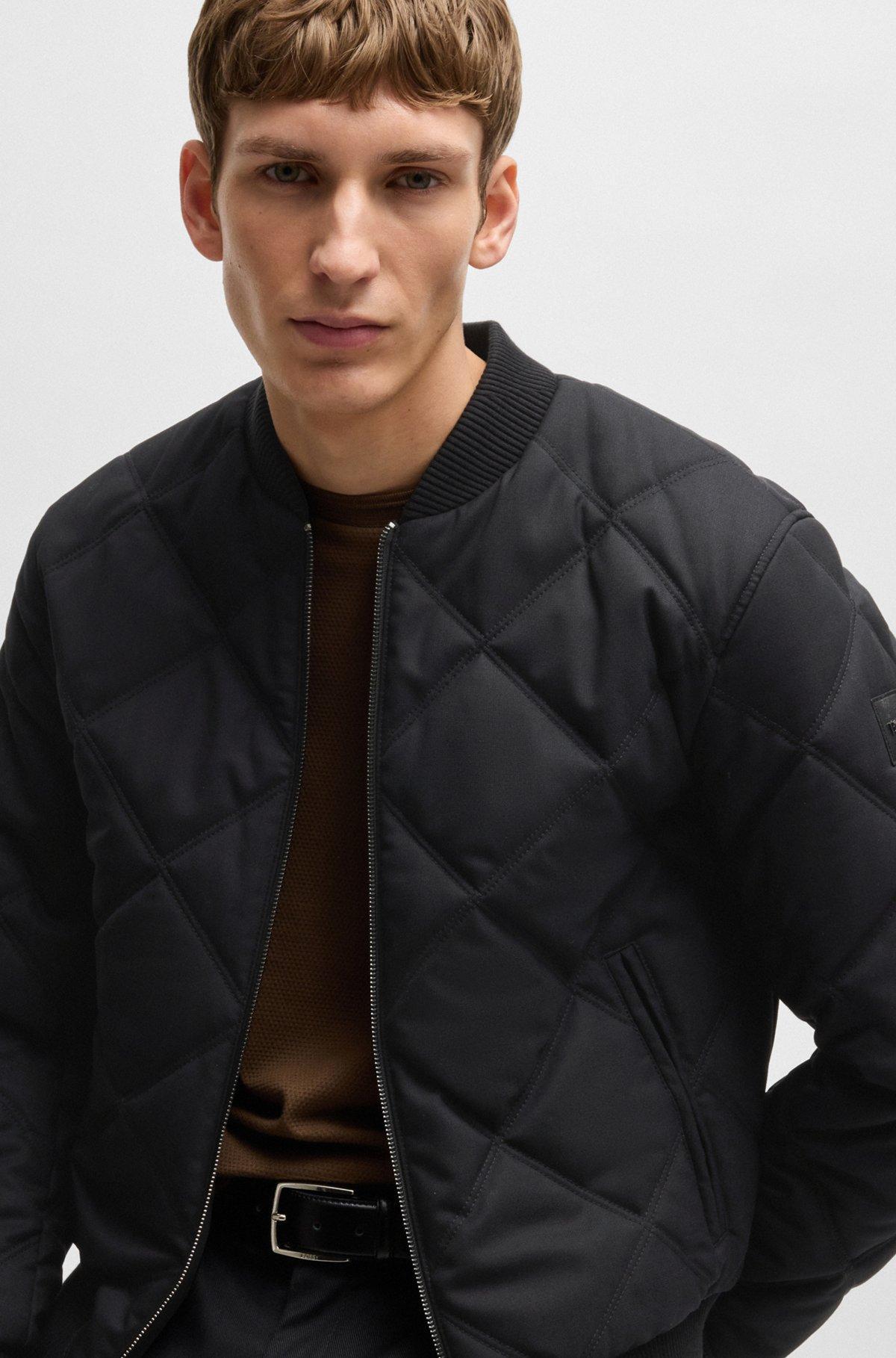 BOSS - Regular-fit jacket with diamond quilting and cotton ribbing - Black Product Image