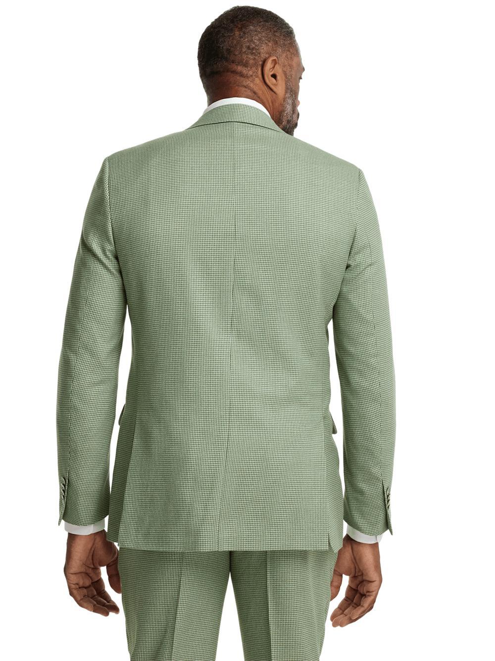 Cotton Blend Houndstooth Single Breasted Notch Lapel Suit Jacket - Green Product Image