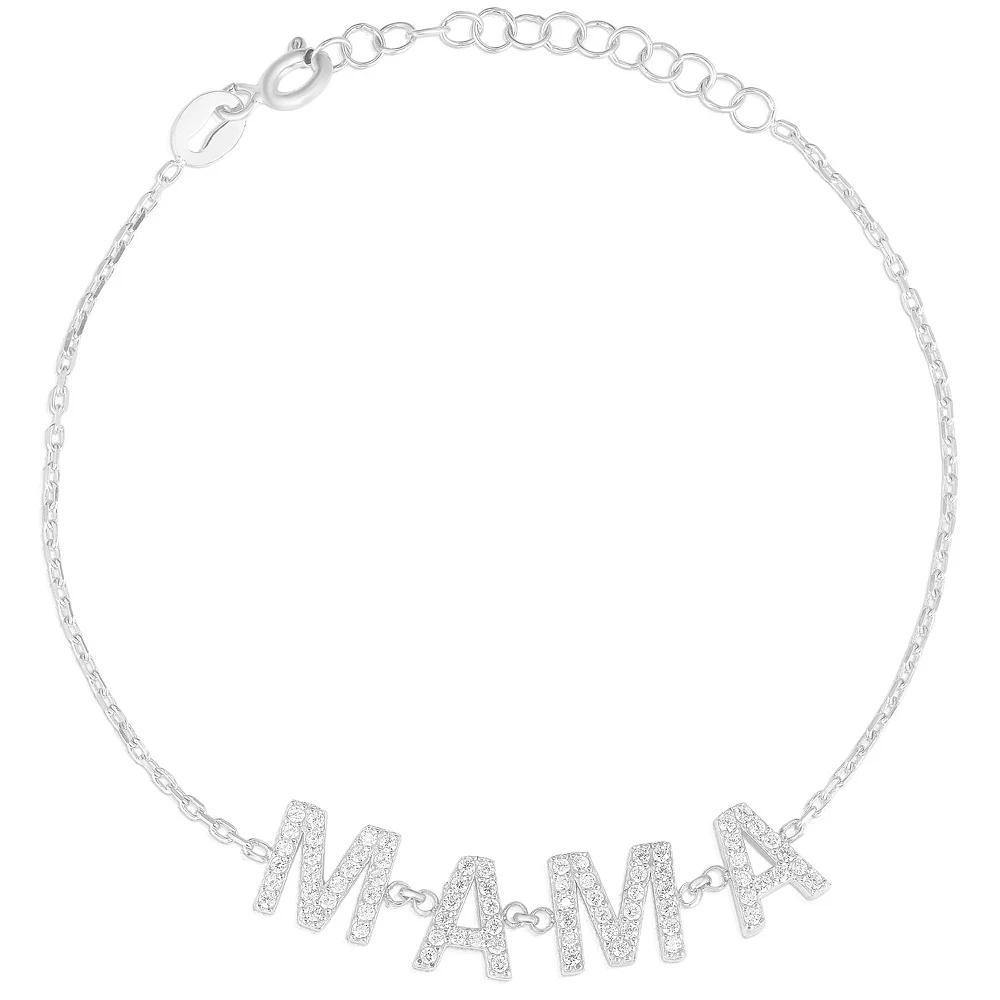 Sunkissed Sterling Cubic Zirconia "MAMA" Bracelet, Women's, Size: 7", Silver Tone Product Image