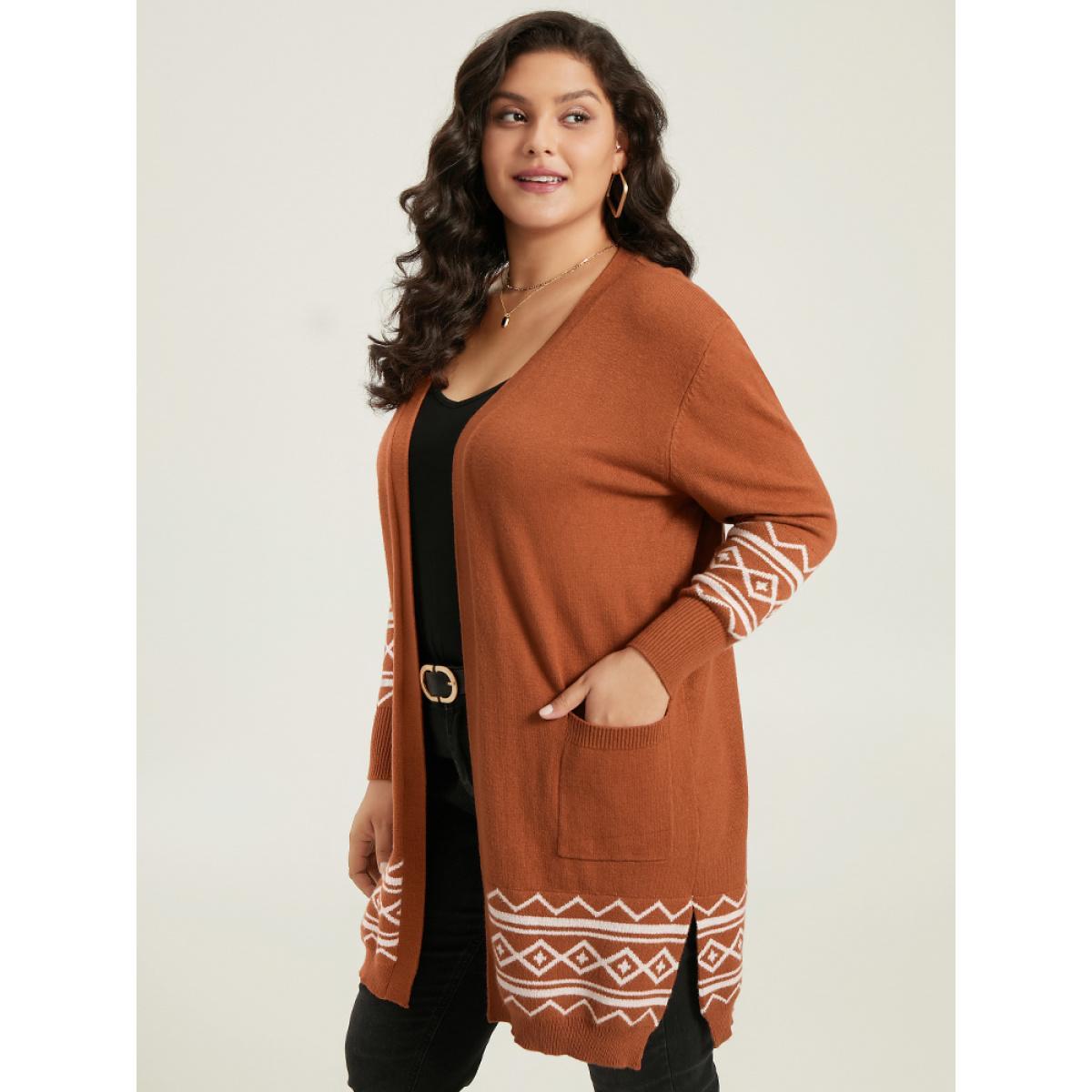 Plus Size Supersoft Essentials Bandana Split Side Cardigan Chocolate Women Casual Loose Long Sleeve Everyday Cardigans BloomChic 18-20/2X Product Image