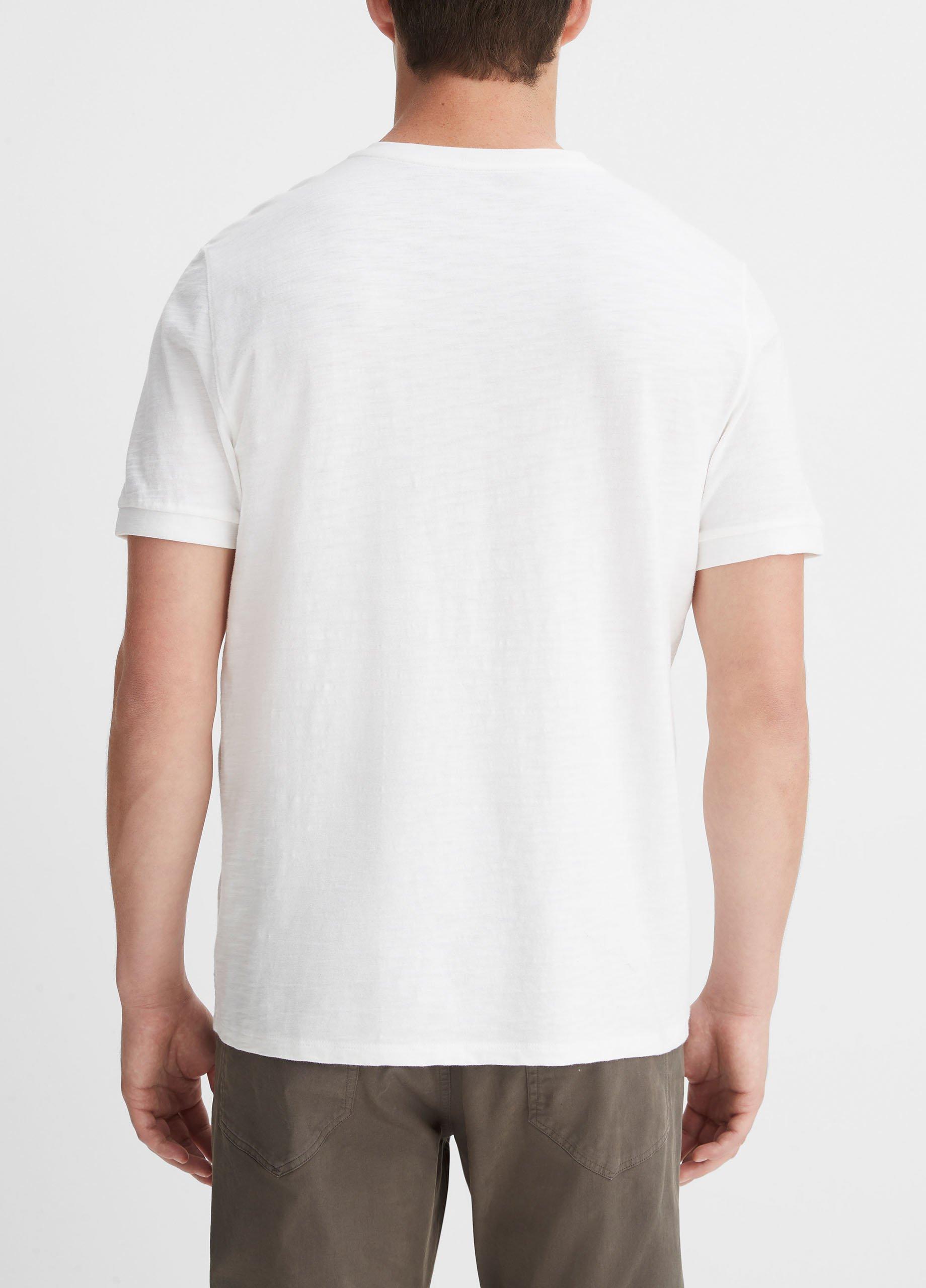 Mens Slub Cotton Short Sleeve Henley, White, Size L Vince Product Image