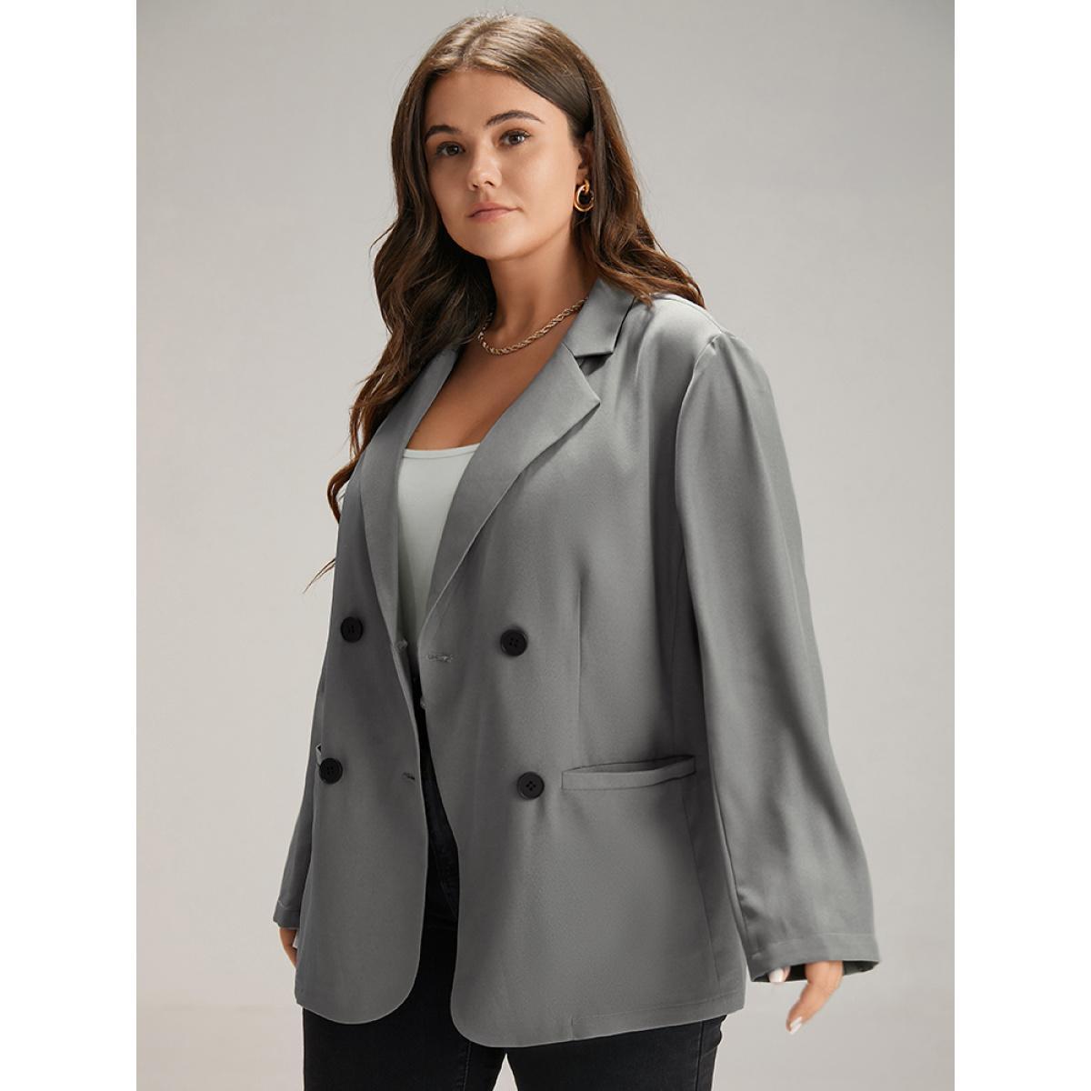 Plus Size Suit Collar Solid Double Breasted Blazer Gray Women Dailywear Plain Plain Sleeve Long Sleeve Suit Collar 30/6X Pocket Casual Blazers BloomChic Product Image
