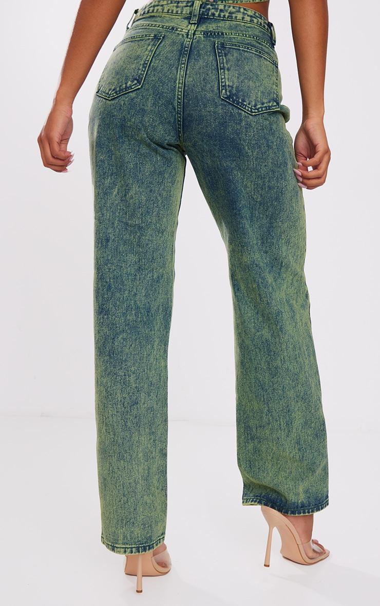 Green Tint Vintage Wash Mid Rise Wide Leg Jeans Product Image