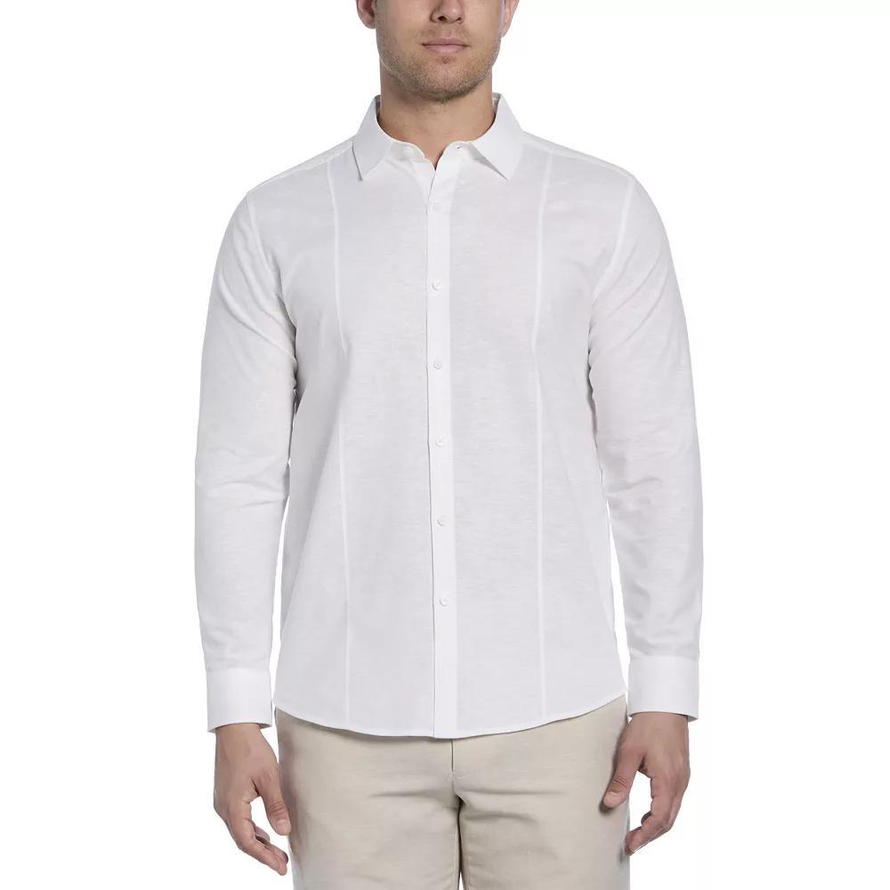 Men's Cubavera Linen Blend Tuck Panel Long Sleeve Button-Down Shirt, Size: Small, Brilliant White Product Image