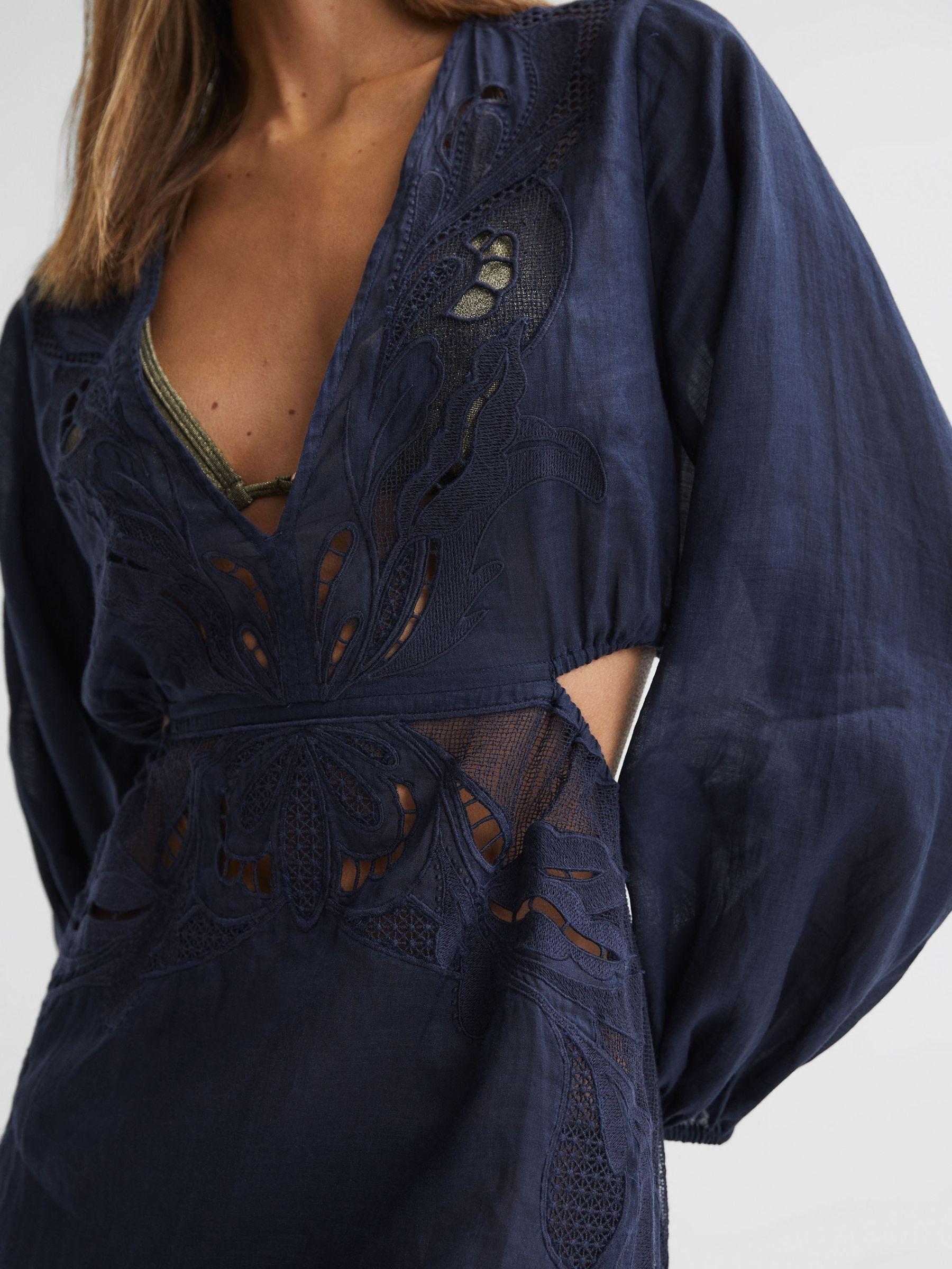 Ramie Plunge Neck Kaftan in Navy Product Image
