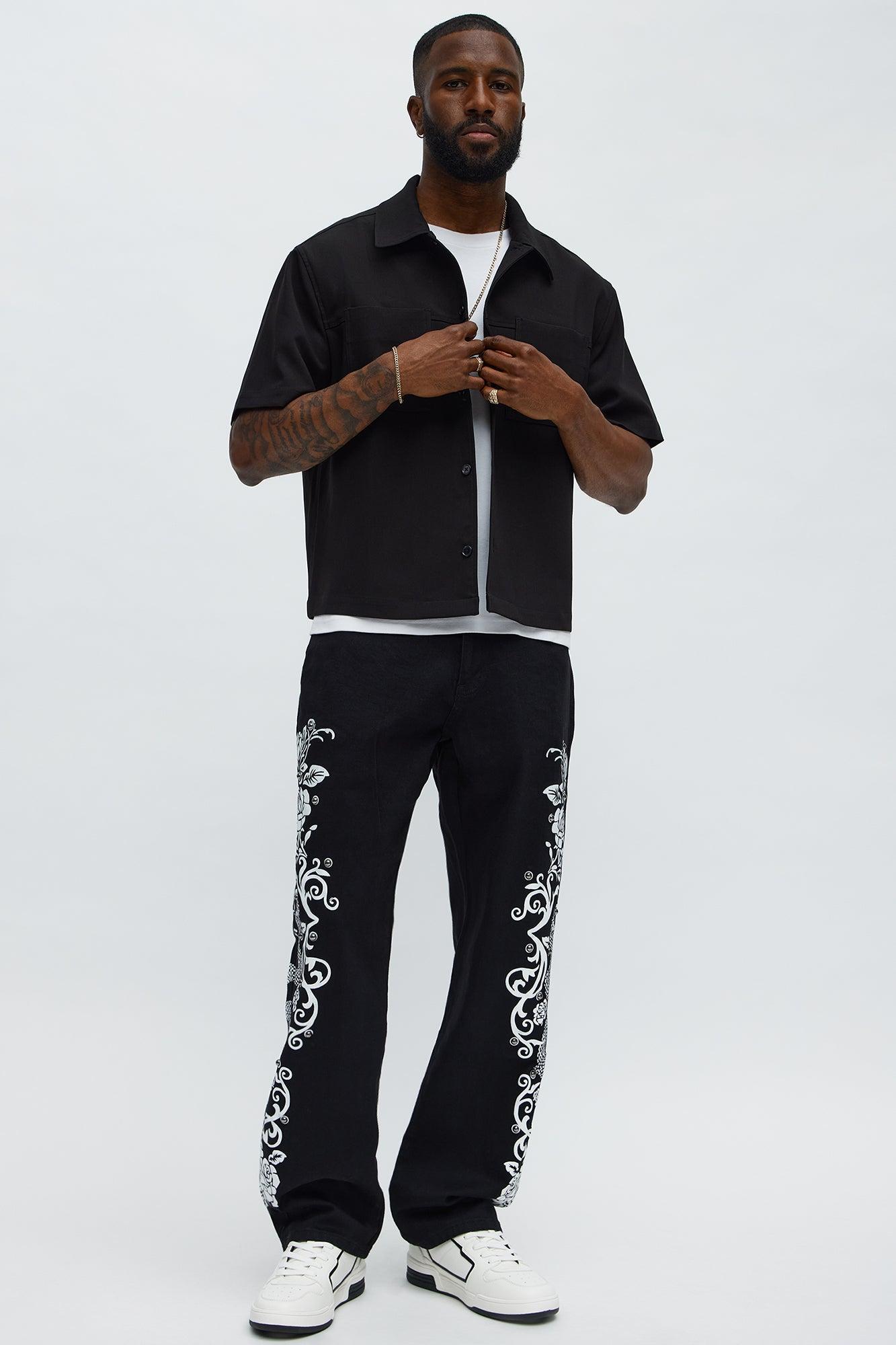 Straight Snakes WIthin Roses Studded Jeans - Black Male Product Image