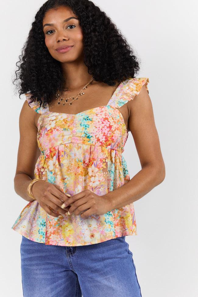 Flowers On My Mind Cinched Bust Multi Print Floral Tank Product Image