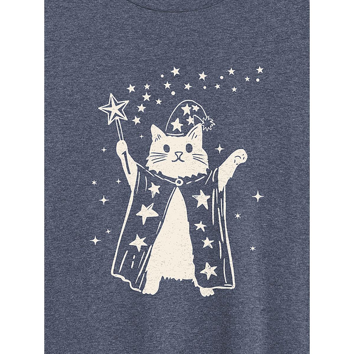 Plus Size Boho Floral Motif Round Neck T-Shirt Indigo Women Non Natural Flowers Round Neck Everyday-Casual T-shirts BloomChic 10/M Product Image