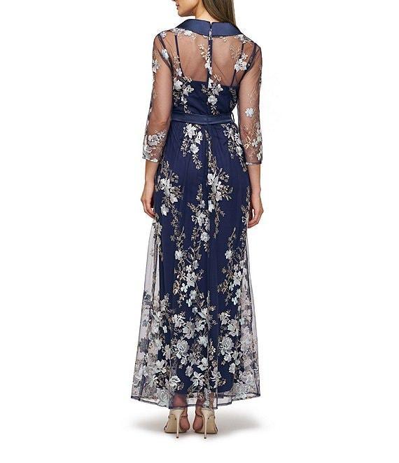 JS Collections Azalea Illusion 3/4 Sleeve Embroidered Mesh Maxi Shirtdress Product Image