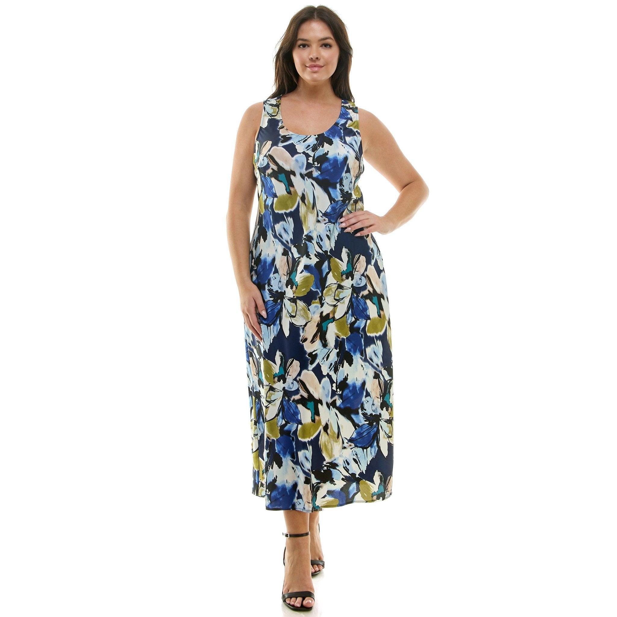Navy Floral Sleeveless Midi Dress - Plus Product Image