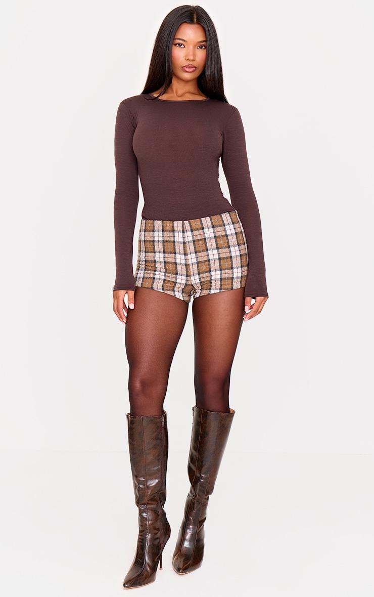 Brown Gingham Tailored Wool Feel Hot Pants Product Image