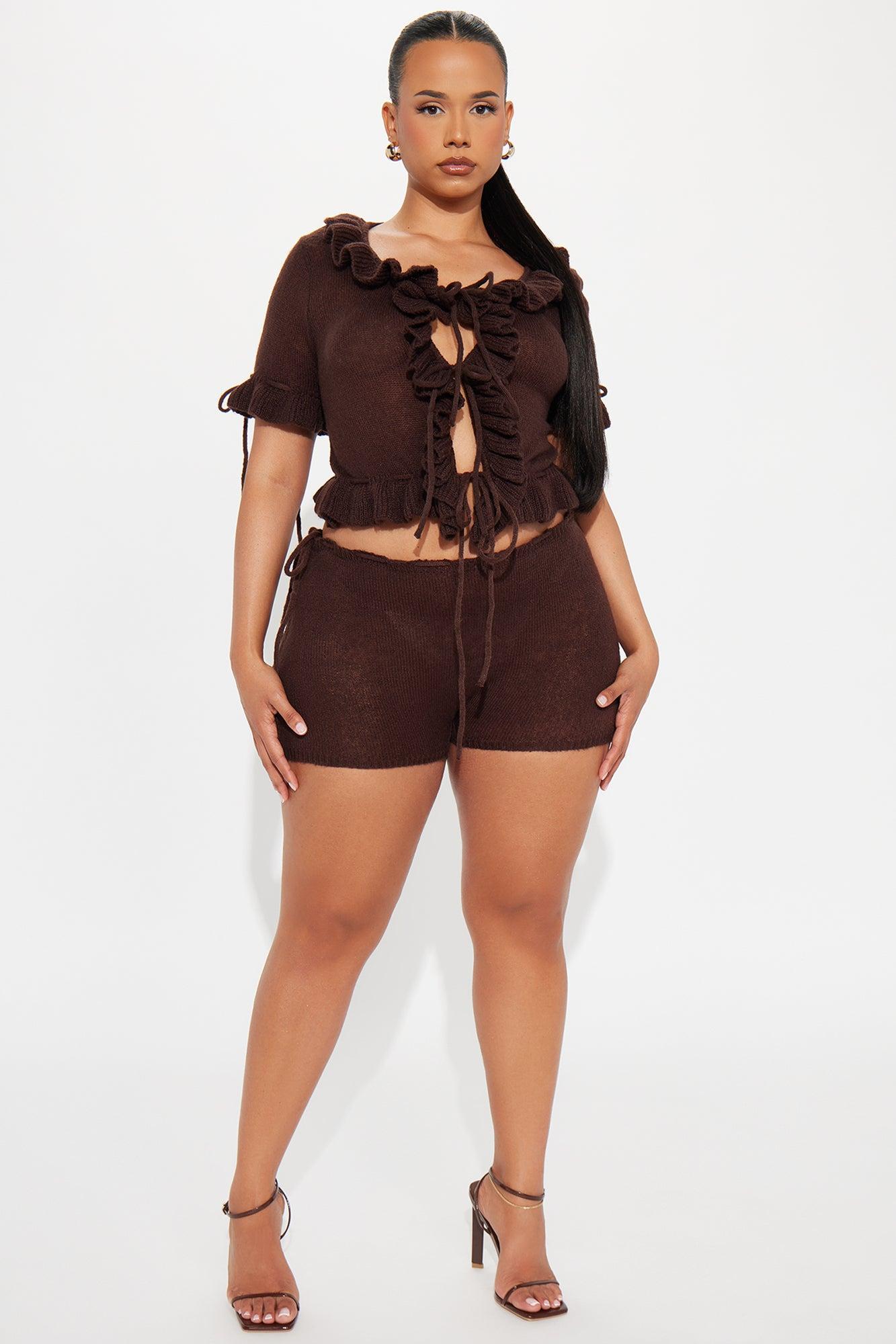 Lila Sweater Short Set - Chocolate Product Image