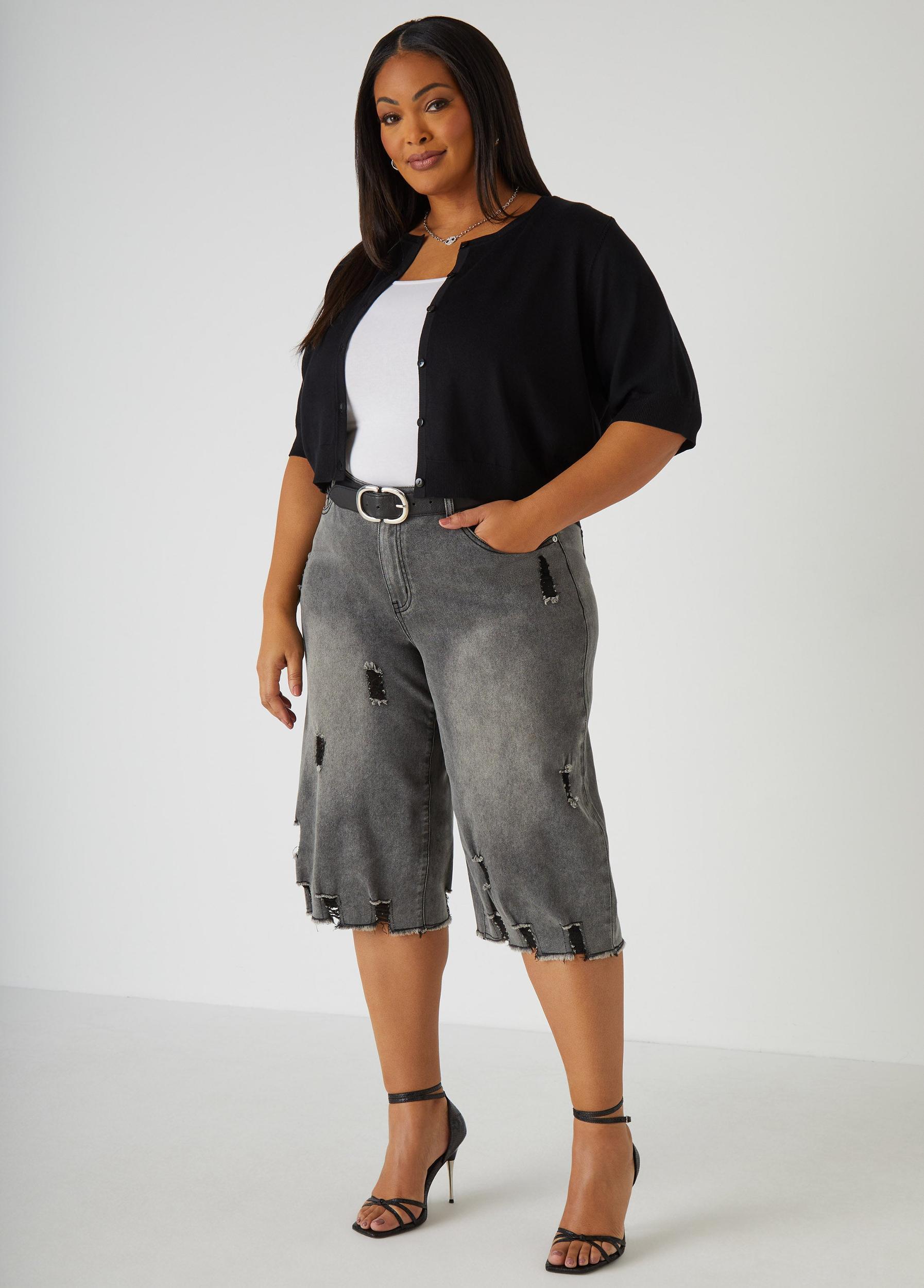 Distressed Denim Capris Product Image