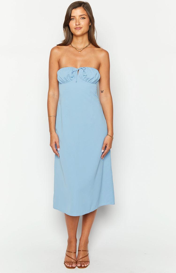 Dion Blue Strapless Midi Dress Product Image