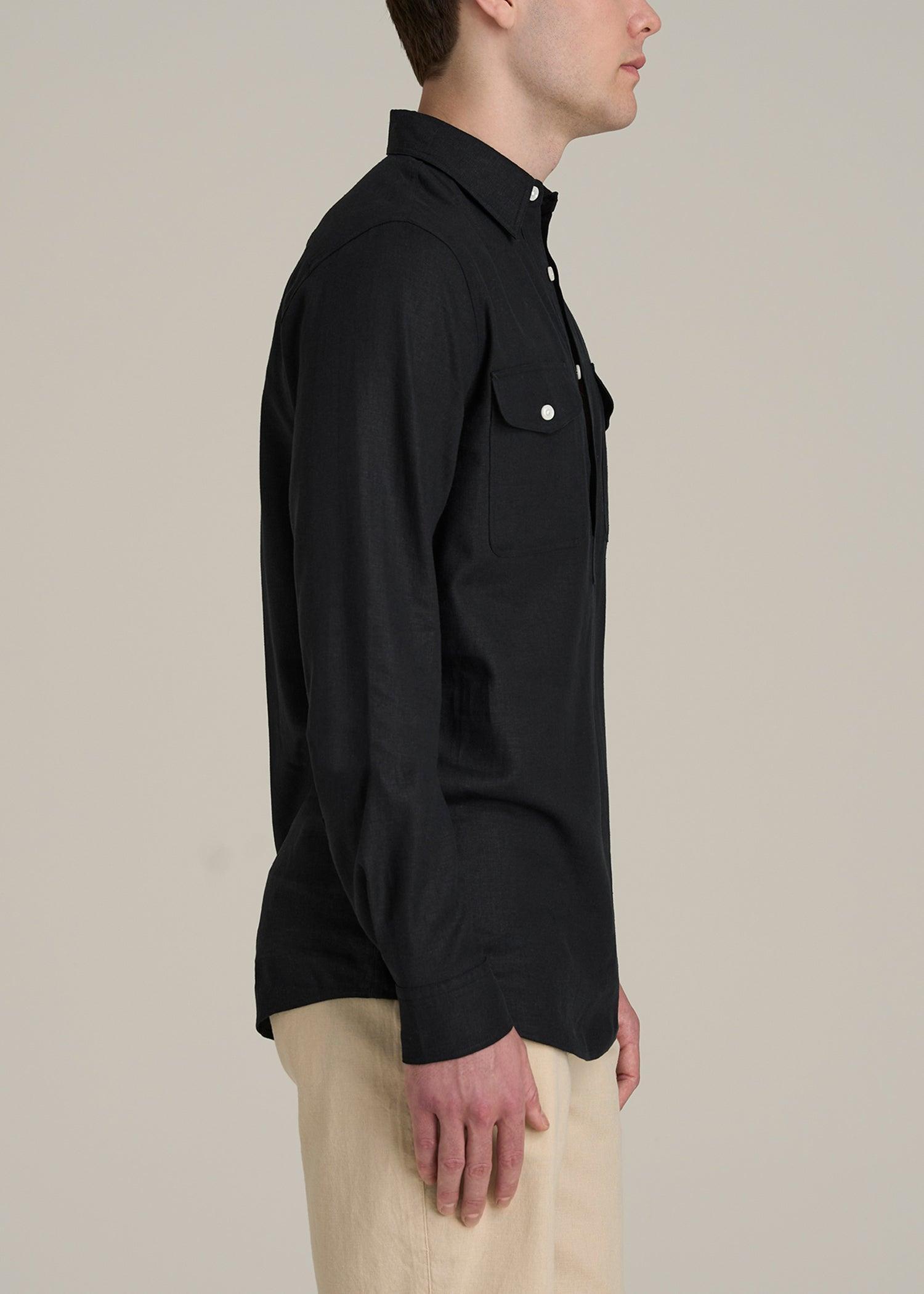 Linen Popover Shirt for Tall Men in Black Product Image
