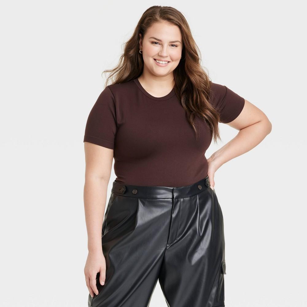 Women's Slim Fit Short Sleeve Seamless Baby T-Shirt - A New Day™ Black S: Lightweight Nylon Spandex Pullover, Crew Neck Jersey Product Image