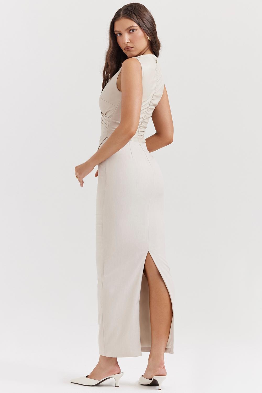 Laria  ecru vegan leather maxi dress Product Image