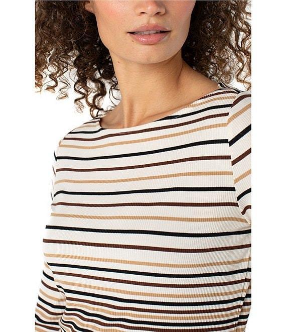 Liverpool Los Angeles Rib Knit Stripe Boat Neck Long Sleeve Top Product Image