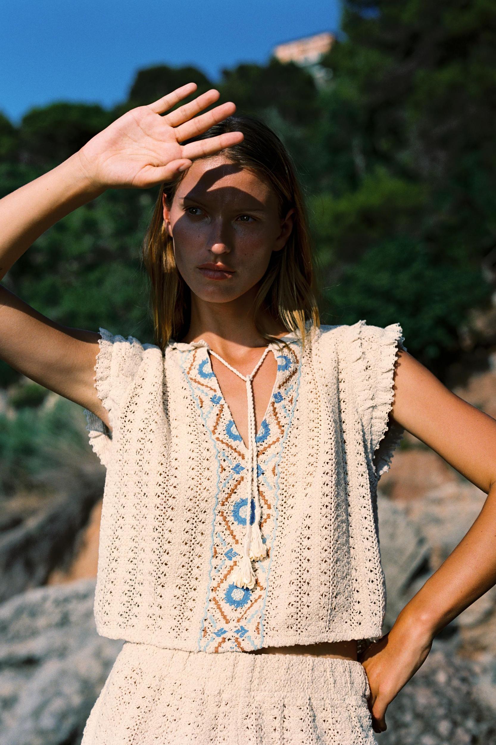 EMBROIDERED CROCHET TOP Product Image