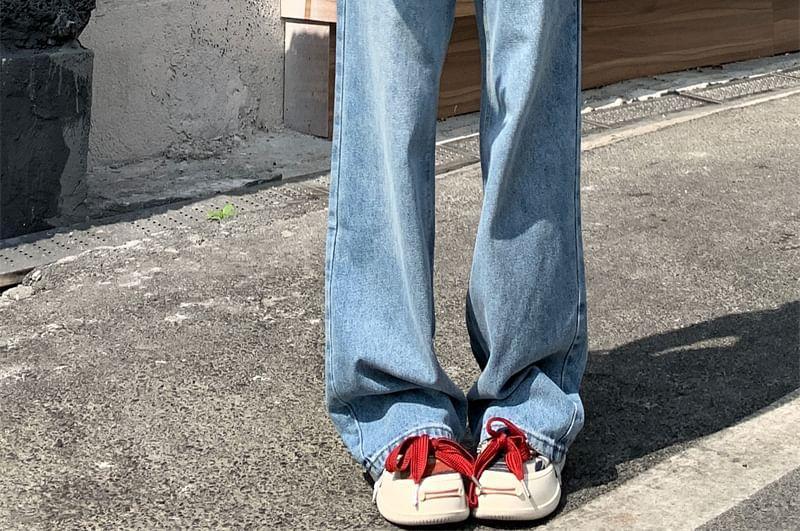 Mid Waist Washed Wide Leg Jeans Product Image