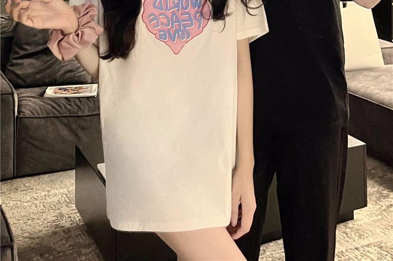 Couple Matching Short-Sleeve Crew Neck Lettering T-Shirt (Various Designs) Product Image