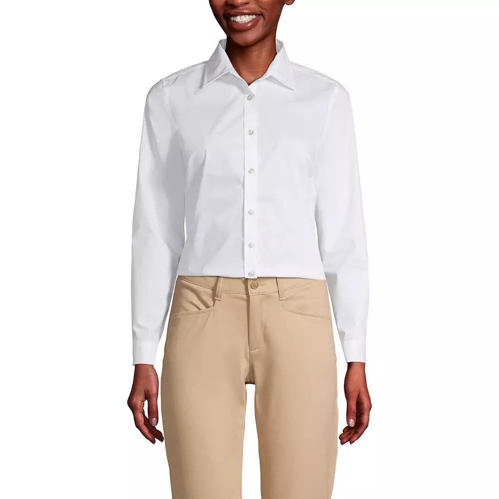 Women's Lands' End School Uniform No Gape® Long Sleeve Collared Stretch Shirt, Size: 4, White White Product Image