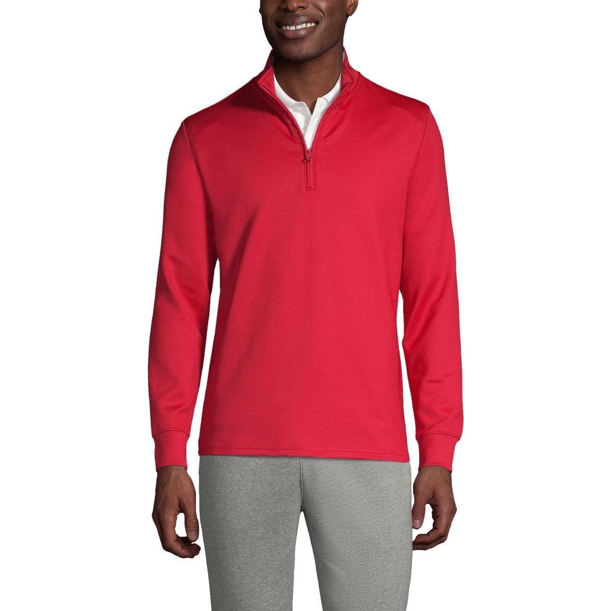Men's Lands' End School Uniform Quarter Zip Pullover Sweatshirt, Size: Large, Red Product Image