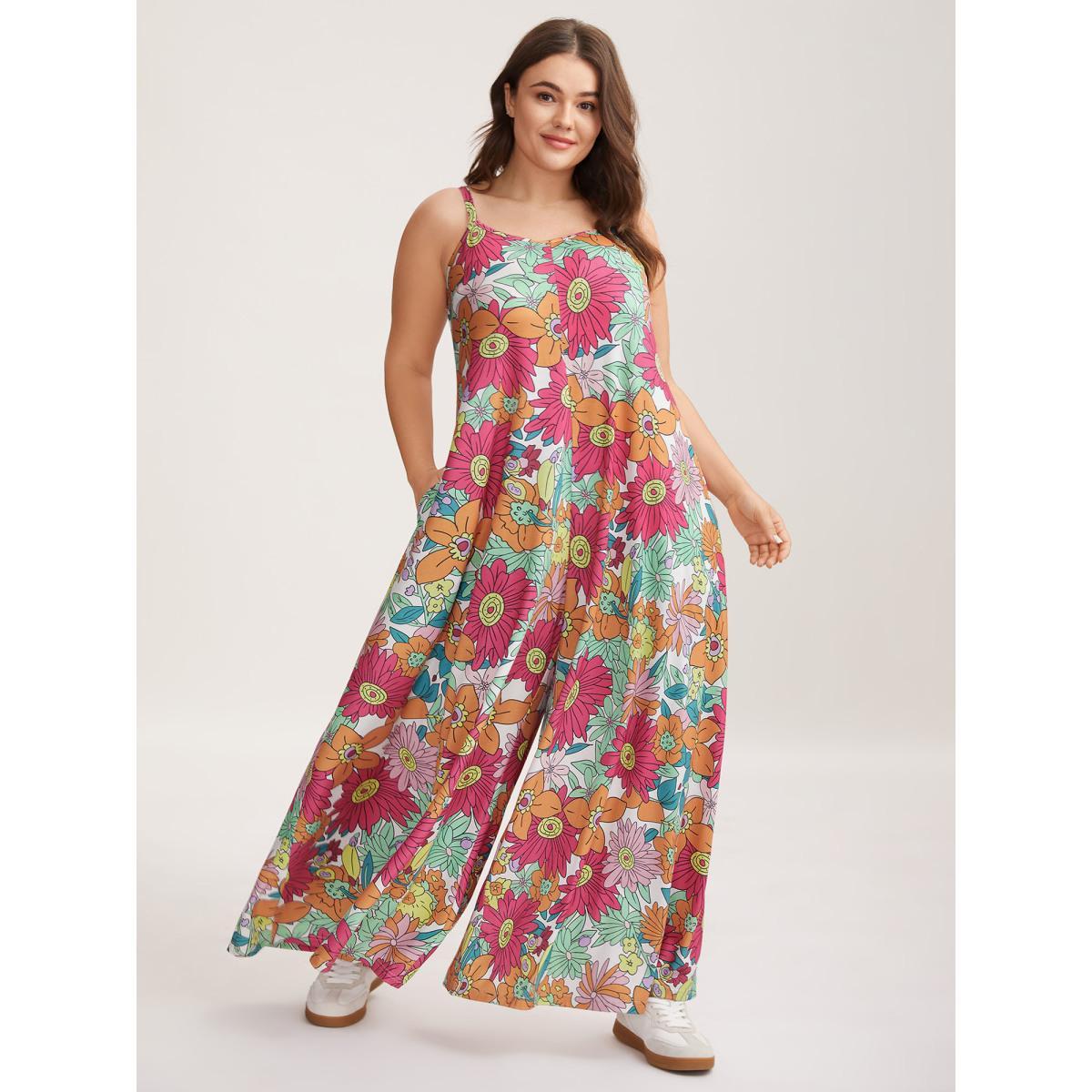 Plus Size Multicolor Vivid Groove Stretchy Adjustable Jumpsuit Women Sleeveless Non Everyday-Casual Loose Jumpsuits BloomChic 10/M Product Image