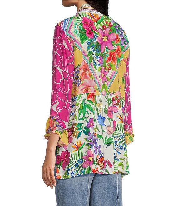John Mark Mixed Floral Print 3/4 Sleeve Open Front Kimono Product Image