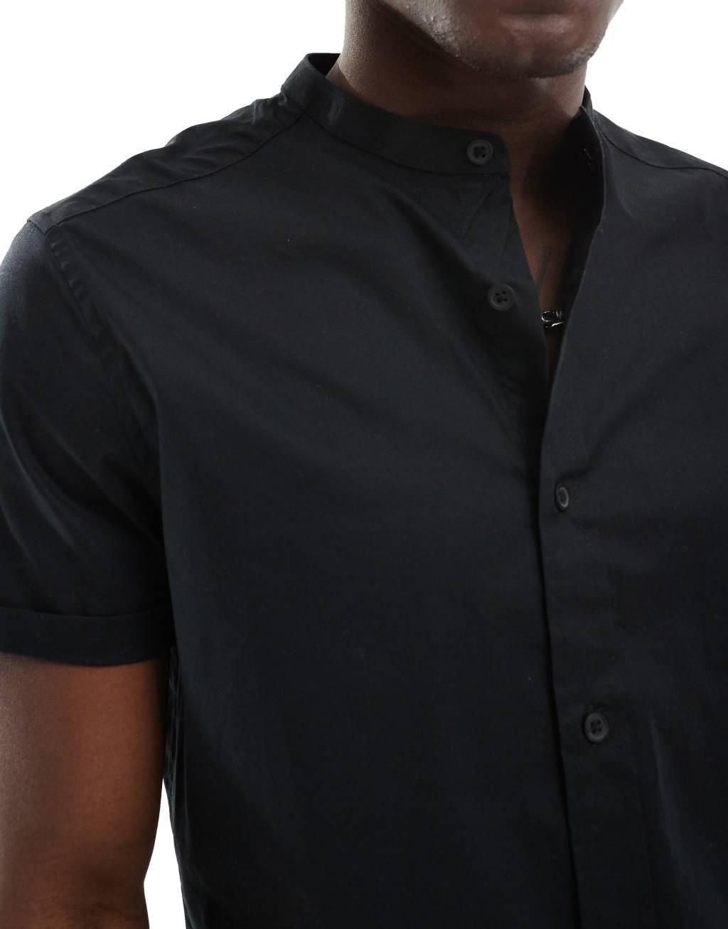 ASOS DESIGN slim fit band collar shirt with roll sleeves Product Image