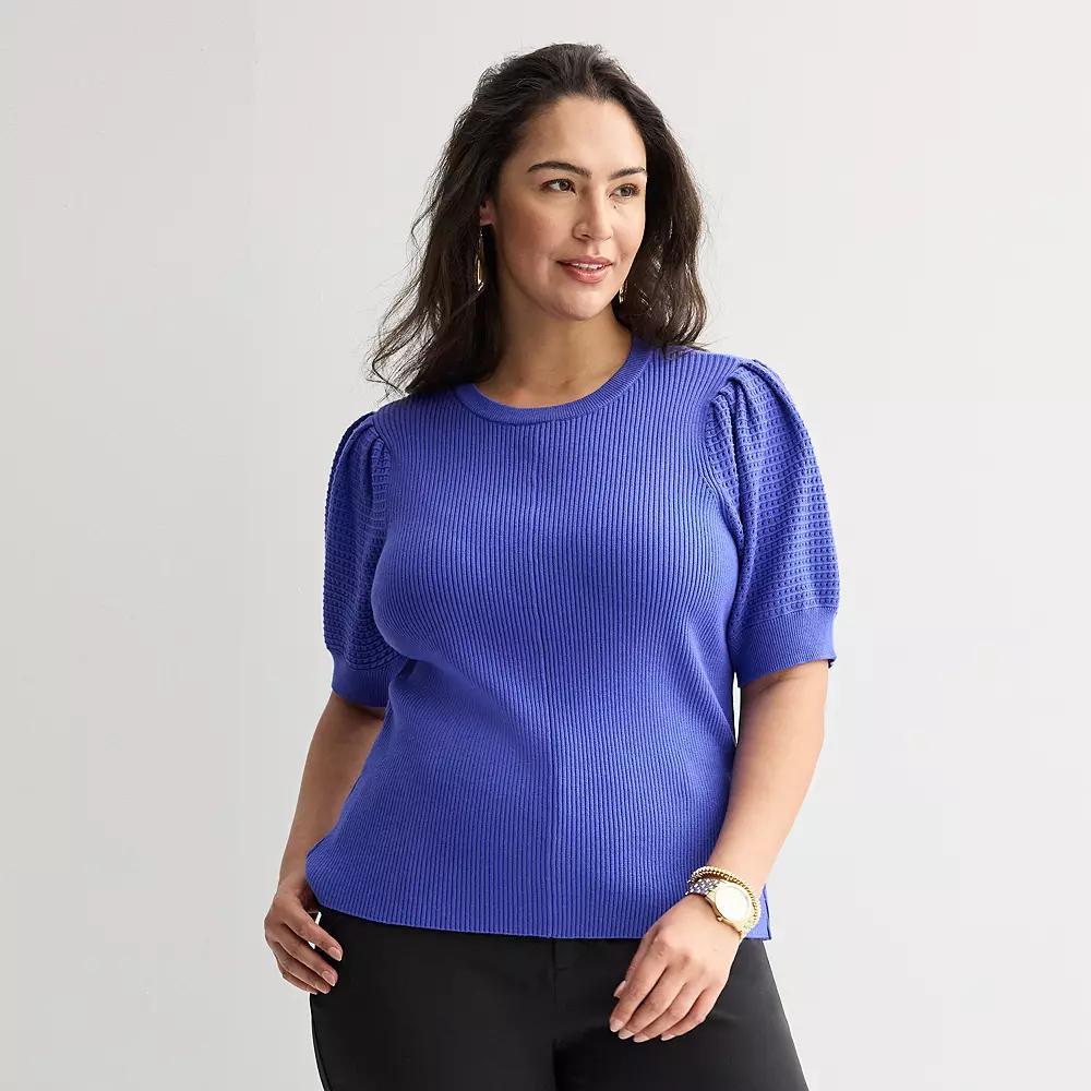Plus Size Nine West Open Stitch Short Sleeve Sweater Tee, Women's, Size: 4XL, Daisy Dew Product Image
