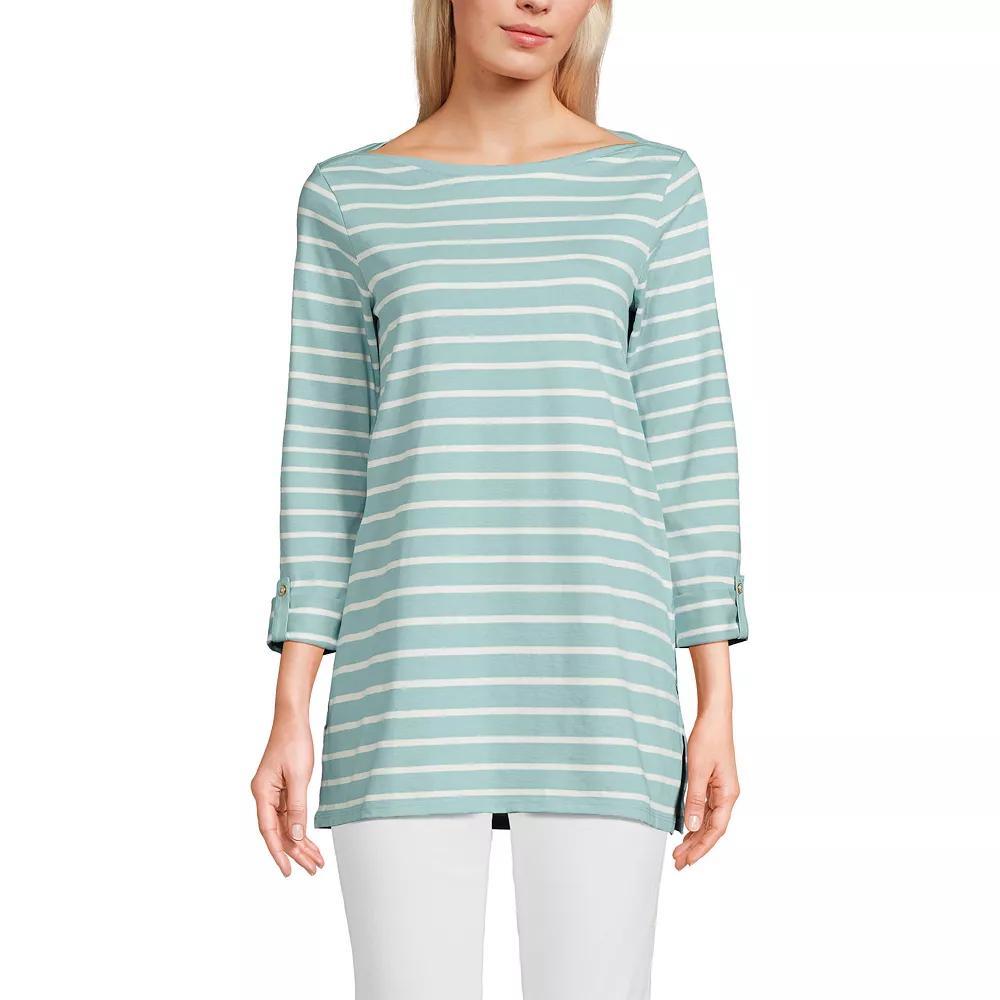 Women's Lands' End Adjustable 3/4 Sleeve Boatneck Tunic, Size: XL, Blue Ivory Stripe Product Image
